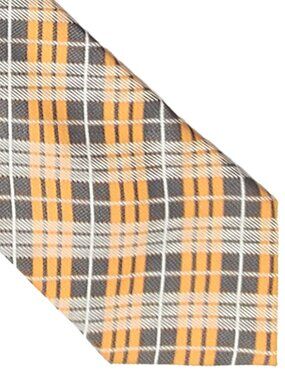 Carolina Bay Pale Peach/Orange Black/Gray White Plaid Tie Necktie 3.25 x 57